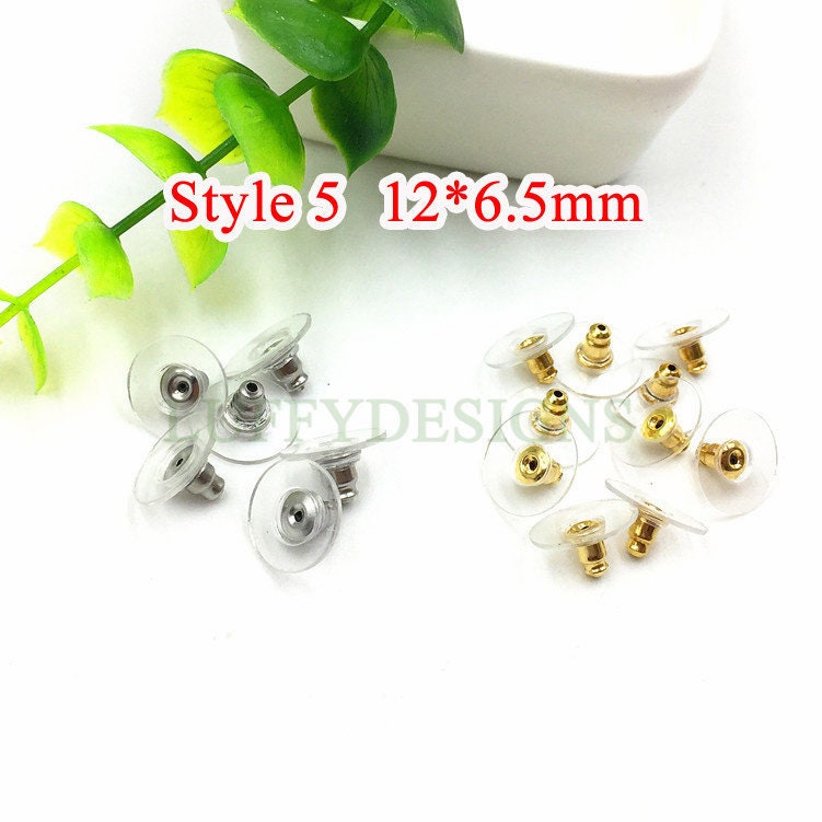 100pcs 316L Stainless Steel/Rubber Earring Backs, Earring Stoppers, Earring Findings, Ear Nuts, Gold Safety Back, Jewelry Findings