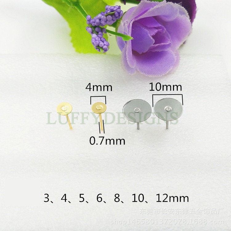 20pcs Earring Post Studs Flat Pad, 18K Gold Plated 316L Stainless Steel Post, Earring Findings, Stud Supplies, 5mm /6mm /8mm /10mm