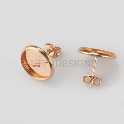 50pcs Earring Posts Studs, 316L Stainless Steel Ear Studs, Round Bezel Cabochon Base Setting, Earring Findings, Stud Supplies, 6-20mm