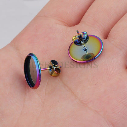50pcs Earring Posts Studs, 316L Stainless Steel Ear Studs, Round Bezel Cabochon Base Setting, Earring Findings, Stud Supplies, 6-20mm