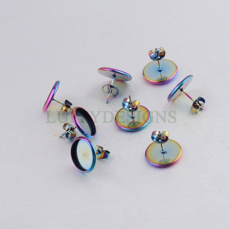 50pcs Earring Posts Studs, 316L Stainless Steel Ear Studs, Round Bezel Cabochon Base Setting, Earring Findings, Stud Supplies, 6-20mm
