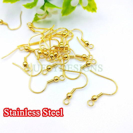10pcs Gold Ear Wire Hooks, Ball and Coil Earring Hooks, Earring Findings, 316L Stainless Steel Hypo Allergenic French Hooks, Fish Hooks