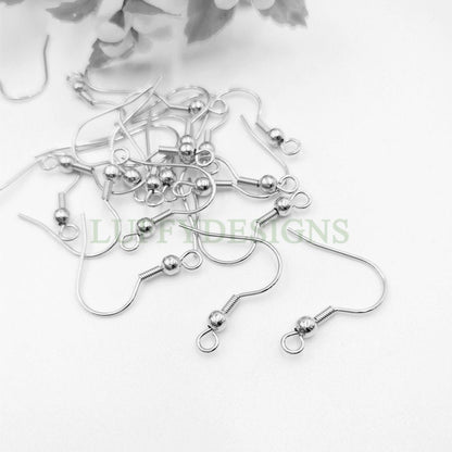 10pcs Gold Ear Wire Hooks, Ball and Coil Earring Hooks, Earring Findings, 316L Stainless Steel Hypo Allergenic French Hooks, Fish Hooks