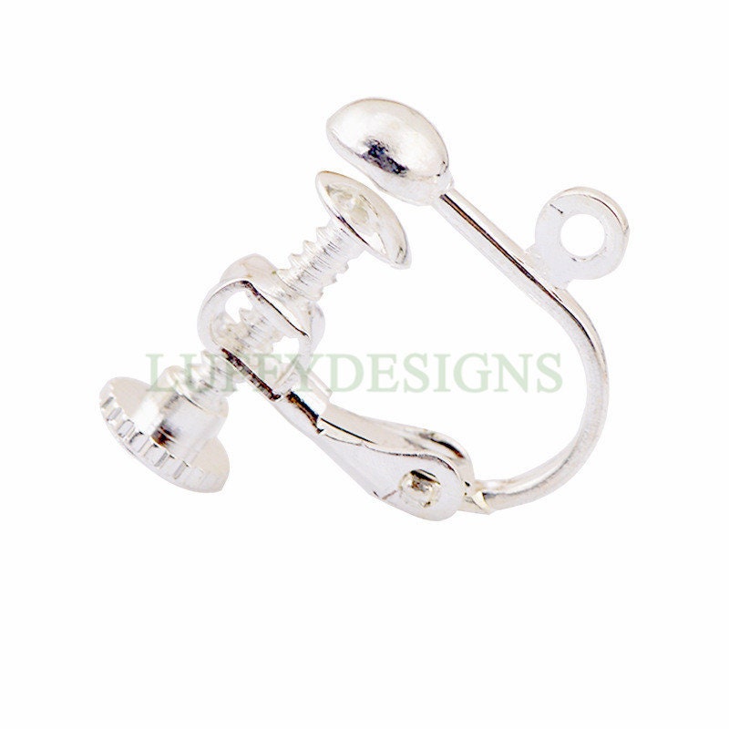 10pcs Clip-on Ear Wire, Earring Clips with Loop, Adjustable with Hinged Screwback, Gold /Rhodium /Rose Gold /Silver plated Brass