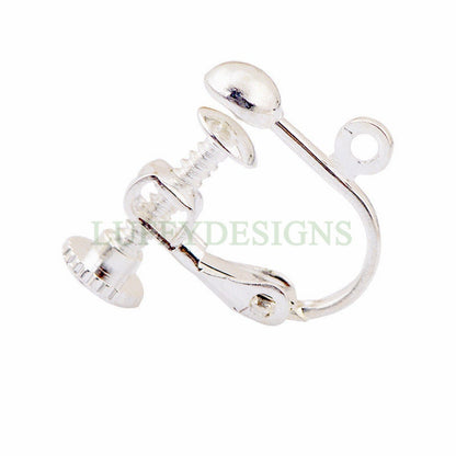 10pcs Clip-on Ear Wire, Earring Clips with Loop, Adjustable with Hinged Screwback, Gold /Rhodium /Rose Gold /Silver plated Brass