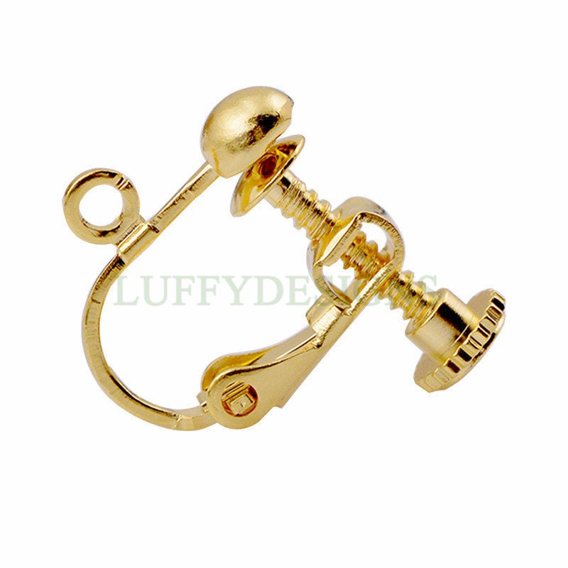 10pcs Clip-on Ear Wire, Earring Clips with Loop, Adjustable with Hinged Screwback, Gold /Rhodium /Rose Gold /Silver plated Brass