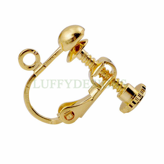 10pcs Clip-on Ear Wire, Earring Clips with Loop, Adjustable with Hinged Screwback, Gold /Rhodium /Rose Gold /Silver plated Brass
