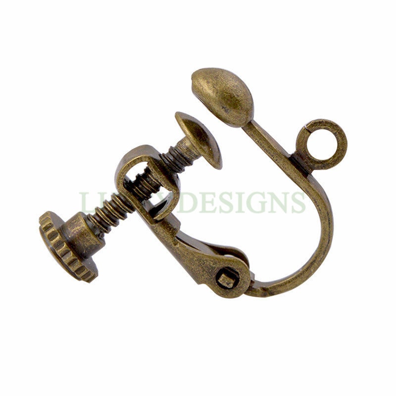 10pcs Clip-on Ear Wire, Earring Clips with Loop, Adjustable with Hinged Screwback, Gold /Rhodium /Rose Gold /Silver plated Brass