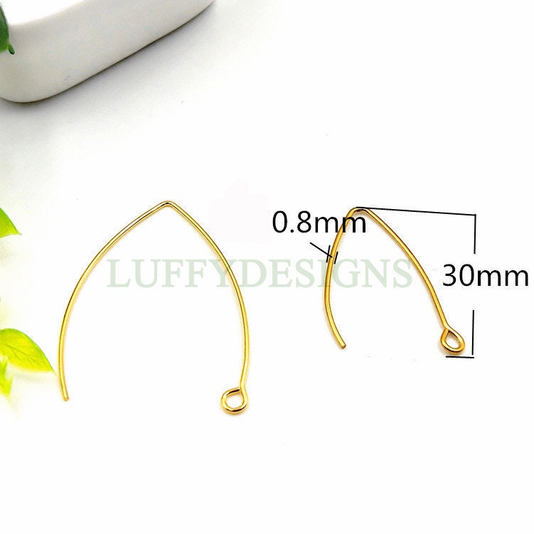 10pcs Gold Ear Hooks, Long Oval Ear Hook, Earring ear wire Findings, kidney ear wires, 18k Gold plated 316L Stainless Steel, Hypo Allergenic