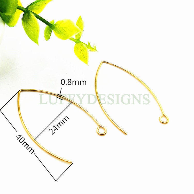 10pcs Gold Ear Hooks, Long Oval Ear Hook, Earring ear wire Findings, kidney ear wires, 18k Gold plated 316L Stainless Steel, Hypo Allergenic