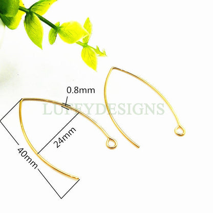 10pcs Gold Ear Hooks, Long Oval Ear Hook, Earring ear wire Findings, kidney ear wires, 18k Gold plated 316L Stainless Steel, Hypo Allergenic