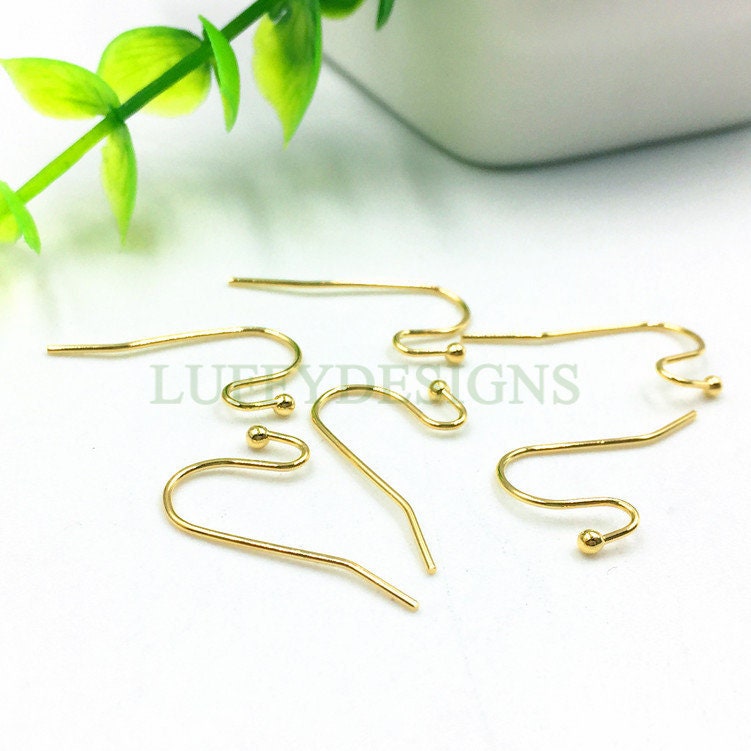 10pcs Gold Ear Wire Hooks, Earring Hooks with Ball, Earring Findings, 316L Stainless Steel Hypo Allergenic French Hooks, Fish Hooks