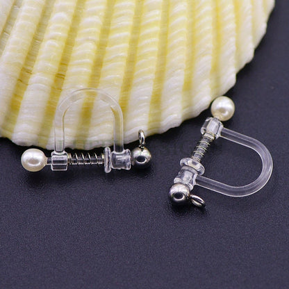 20pcs Invisible clip on earring converter, Resin earring clip with pearl, Non pierced dangle earrings clip findings, Spring clip earring