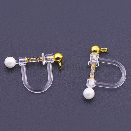 20pcs Invisible clip on earring converter, Resin earring clip with pearl, Non pierced dangle earrings clip findings, Spring clip earring
