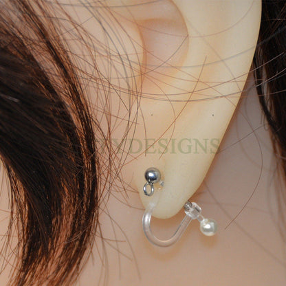 20pcs Invisible clip on earring converter, Resin earring clip with pearl, Non pierced dangle earrings clip findings, Spring clip earring