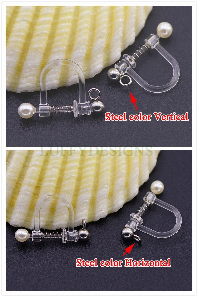 20pcs Invisible clip on earring converter, Resin earring clip with pearl, Non pierced dangle earrings clip findings, Spring clip earring