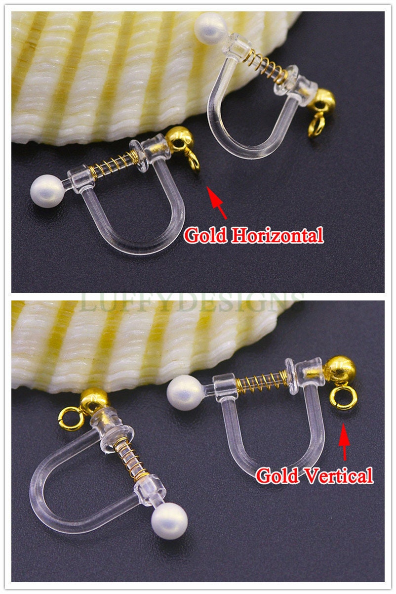 20pcs Invisible clip on earring converter, Resin earring clip with pearl, Non pierced dangle earrings clip findings, Spring clip earring