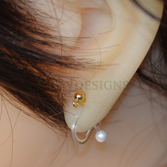 20pcs Invisible clip on earring converter, Resin earring clip with pearl, Non pierced dangle earrings clip findings, Spring clip earring