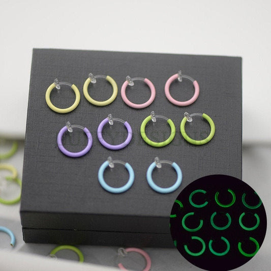 20pcs Clip On Luminous Fake Nose Ring /Lip Ring /Earring, Spring Action Fake Hoops, No Piercing Luminescent Earring/ Nose Ring /Lip Ring