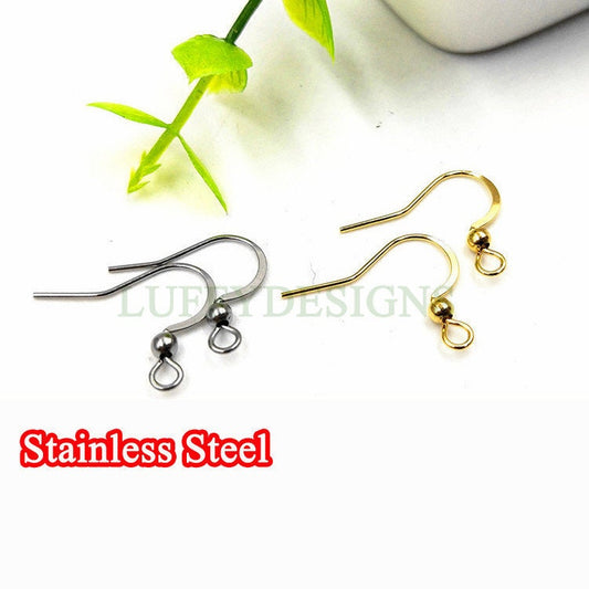 10pcs Gold Ear Wire Hooks, Ball Earring Hooks, Earring Findings, Gold plated 316L Stainless Steel, Hypo Allergenic French Hooks, Fish Hooks