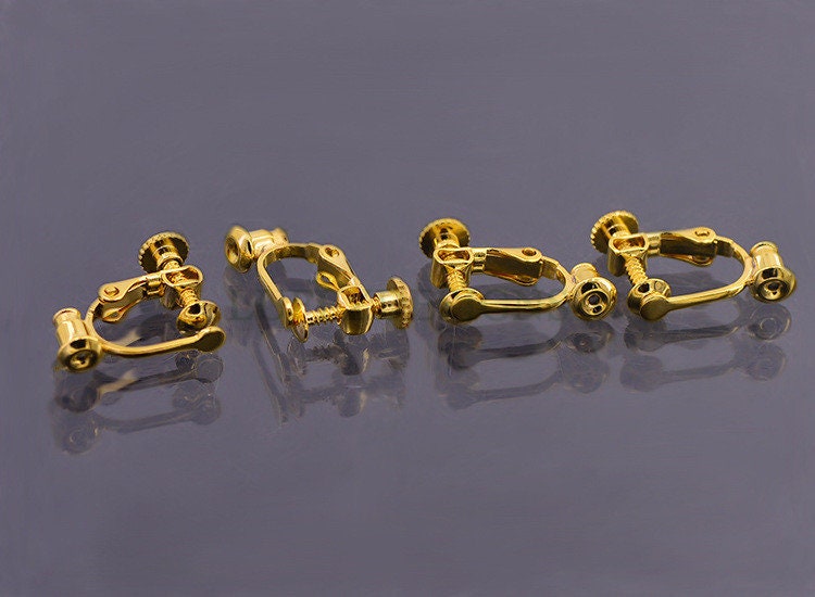 10pcs Screw Back Non Piercing Earrings, with Attached Ear Nuts at Bottom, Gold /Rhodium /Rose Gold /Silver plated Brass, Comfortable Fit