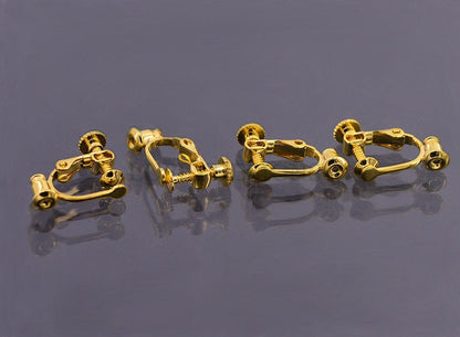 10pcs Screw Back Non Piercing Earrings, with Attached Ear Nuts at Bottom, Gold /Rhodium /Rose Gold /Silver plated Brass, Comfortable Fit