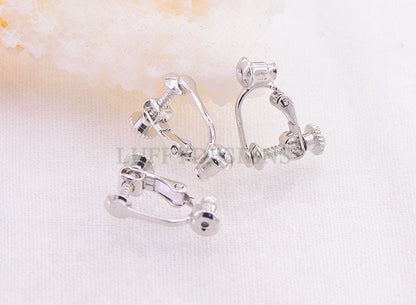 10pcs Screw Back Non Piercing Earrings, with Attached Ear Nuts at Bottom, Gold /Rhodium /Rose Gold /Silver plated Brass, Comfortable Fit