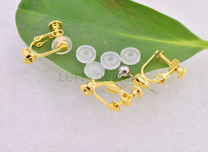 10pcs Screw Back Non Piercing Earrings, with Attached Ear Nuts at Bottom, Gold /Rhodium /Rose Gold /Silver plated Brass, Comfortable Fit