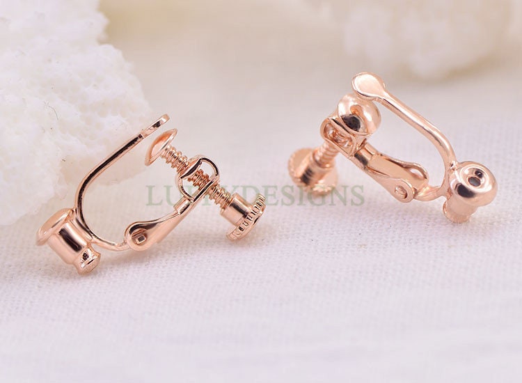 10pcs Screw Back Non Piercing Earrings, with Attached Ear Nuts at Bottom, Gold /Rhodium /Rose Gold /Silver plated Brass, Comfortable Fit