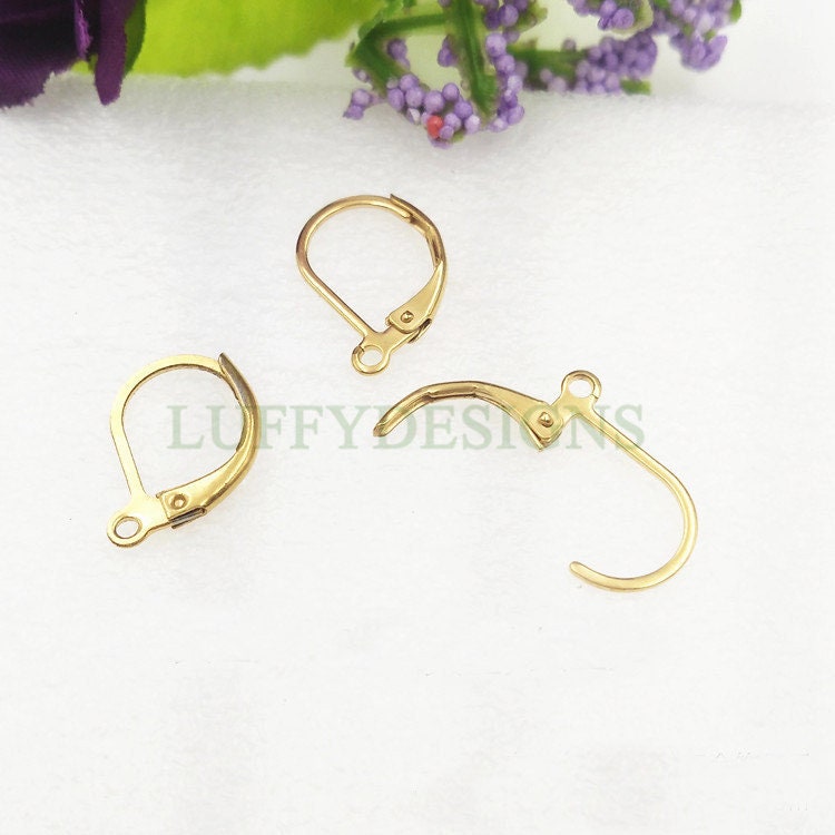 10pcs Gold Ear Wire Hooks, Earring Hooks, Earring Findings, 316L Stainless Steel Hypo Allergenic French Hooks, Earring Wires, D Hooks