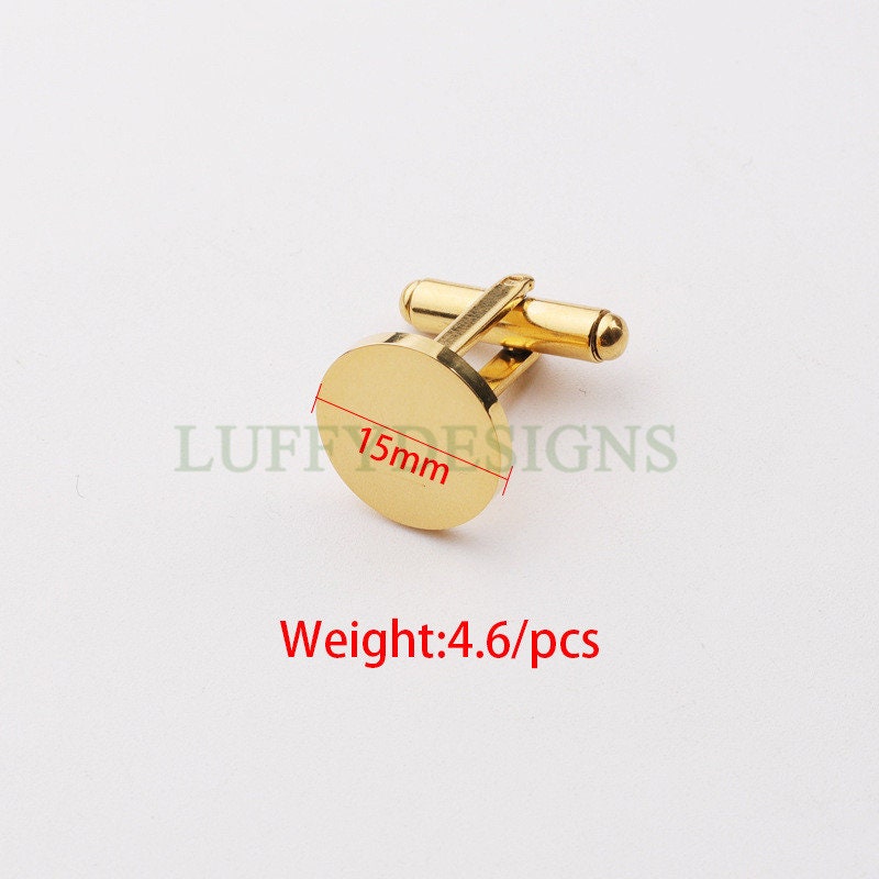 Gold Round Cufflinks ,Round Plane 15/20mm French Cufflinks Blank, Cufflink Base, Cufflinks Bezel Setting, Mirror Polished Steel Cufflinks