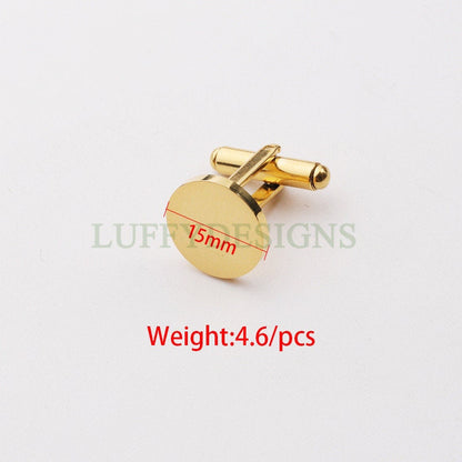 Gold Round Cufflinks ,Round Plane 15/20mm French Cufflinks Blank, Cufflink Base, Cufflinks Bezel Setting, Mirror Polished Steel Cufflinks