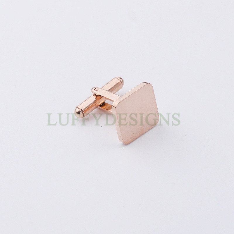 Gold/Rose Gold Cufflinks, 16mm Square Plane French Cufflinks Blank, Cufflink Base, Cufflinks Bezel Setting, Mirror Polished Steel Cufflinks