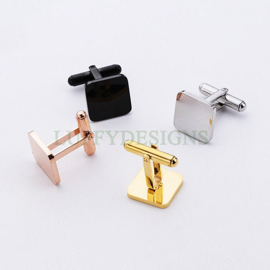 Gold/Rose Gold Cufflinks, 16mm Square Plane French Cufflinks Blank, Cufflink Base, Cufflinks Bezel Setting, Mirror Polished Steel Cufflinks