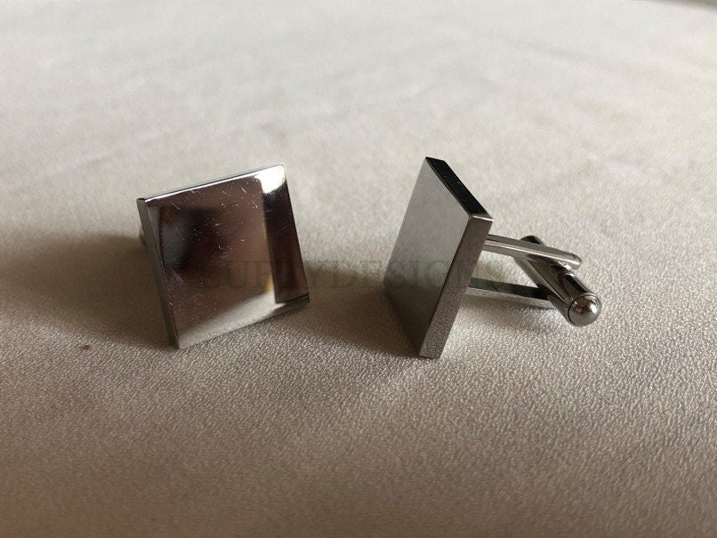 316L Stainless steel cufflinks ,square plane 16mm French cufflinks blank, cufflink base, Cufflinks Bezel Setting, Mirror Polished Cufflinks