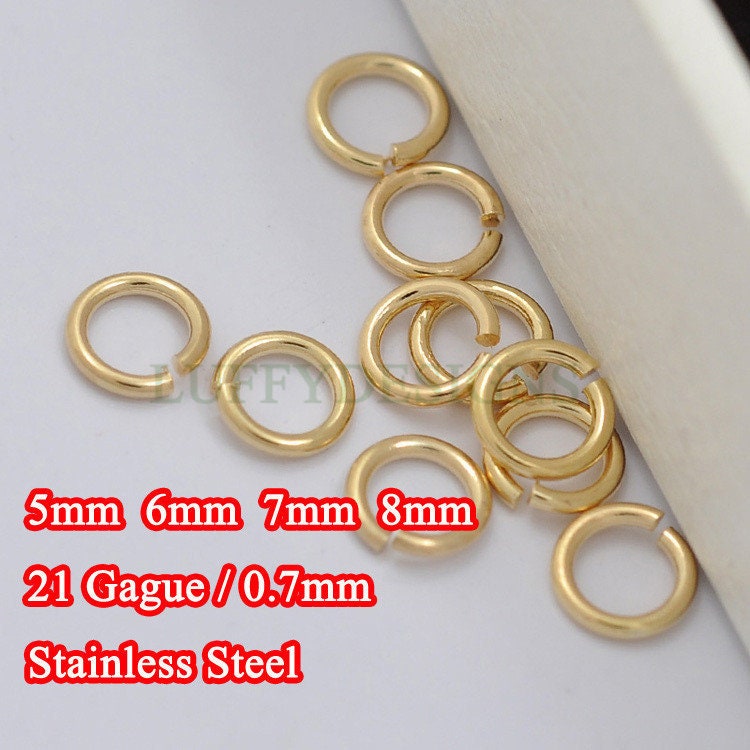 100pcs 0.7mm /21 Gauge, 18K Gold plated 304 Stainless Steel, 4mm /5mm /6mm /7mm /8mm Open Jump Rings, Link Connector, Split gold jump rings