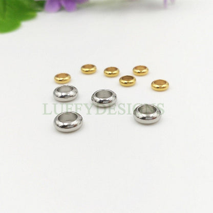 20pcs Gold Roundel Spacer Beads, Seamless Circle Ring, Flattened Round Beads, Seamless Round For Bracelet Making, 18K Gold plated