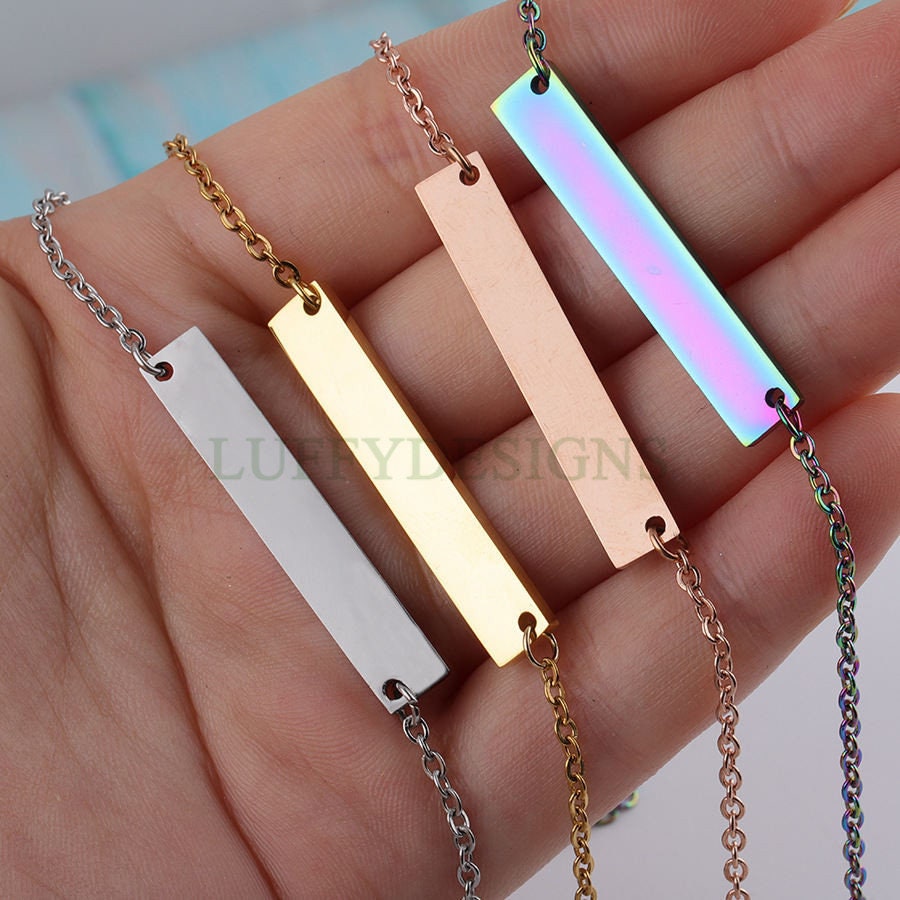 10pcs Blank bar necklace, bar necklace supplies, Gold /Rose Gold stainless steel blanks, Hand stamping bar necklace, DIY Engraving Supplies