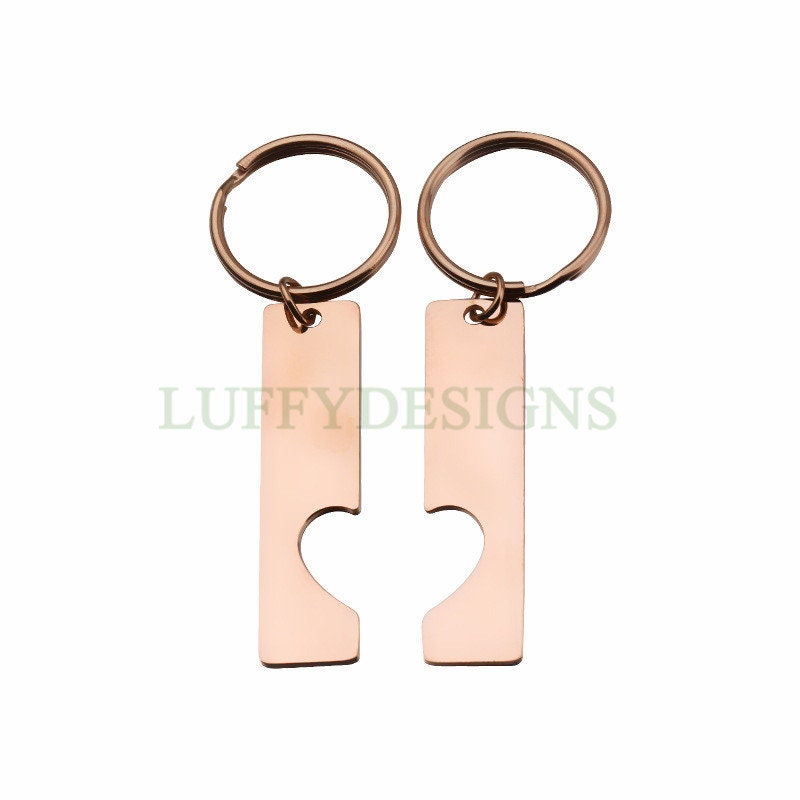 5pairs Bar Keychain with Hollow Heart, Bar Keyring Supplies, Gold Stainless Steel Blanks, Ready Stamping Bar Keychain, Engraving Keychain