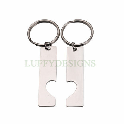 5pairs Bar Keychain with Hollow Heart, Bar Keyring Supplies, Gold Stainless Steel Blanks, Ready Stamping Bar Keychain, Engraving Keychain