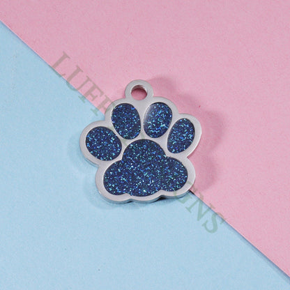 5pcs Paw Print of Dog Charms, Stainless Steel with Flash Powder/CZ, Metal Charms, Jewelry Making Supplies, Blue Paw Print of Dog Pendants