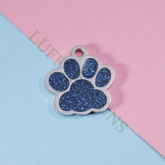 5pcs Paw Print of Dog Charms, Stainless Steel with Flash Powder/CZ, Metal Charms, Jewelry Making Supplies, Blue Paw Print of Dog Pendants