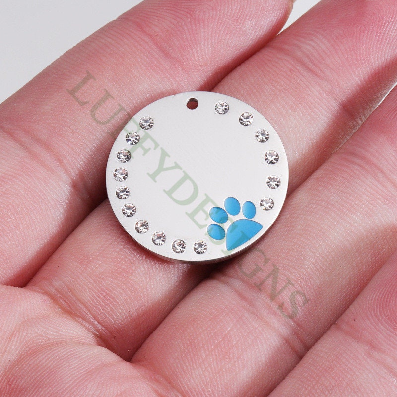 5pcs Paw Print of Dog Charms, Stainless Steel with Flash Powder/CZ, Metal Charms, Jewelry Making Supplies, Blue Paw Print of Dog Pendants