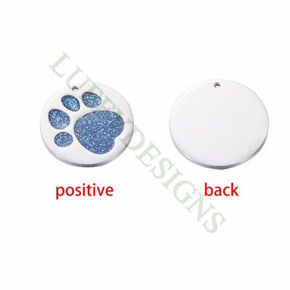5pcs Paw Print of Dog Charms, Stainless Steel with Flash Powder/CZ, Metal Charms, Jewelry Making Supplies, Blue Paw Print of Dog Pendants