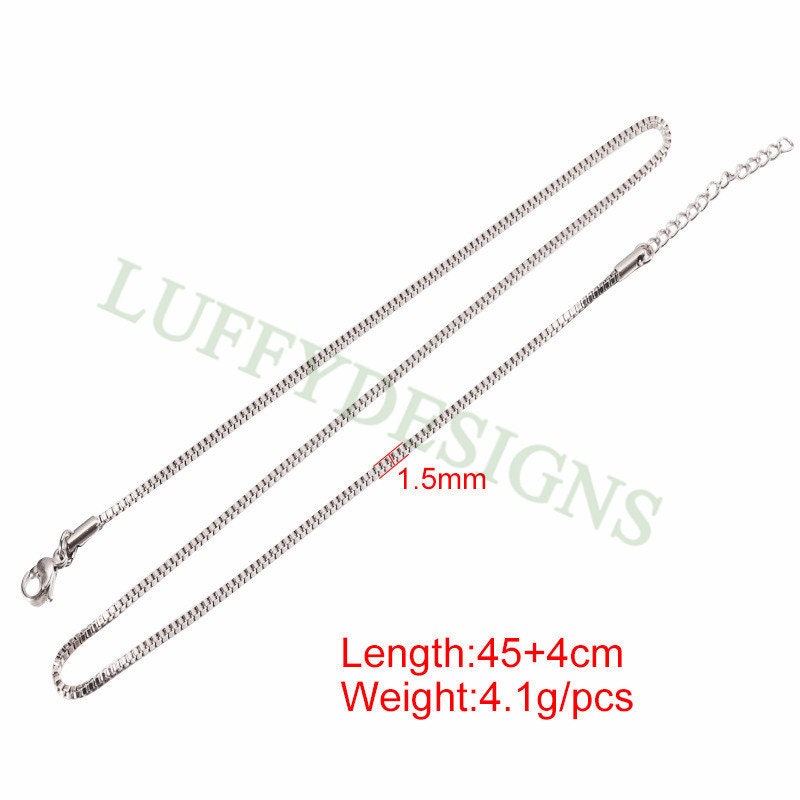 5pcs Finished Box Chain, 1.5mm Square Box Chain Necklace, 18k Gold plated 316L Stainless Steel, Hypoallergenic Womens Chain,Women's Necklace