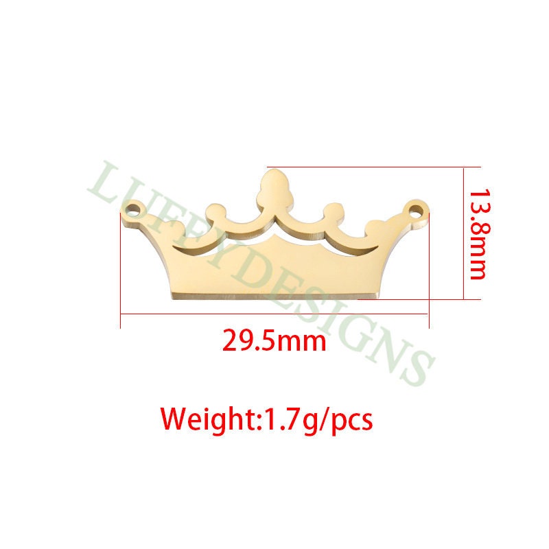 10pcs 3D Crown Charms 29x13mm, Gold Crown Pendant, Crown Findings for Necklace, Gold plated Stainless Steel, Mirror Polished Crown Connector