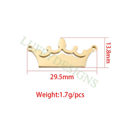 10pcs 3D Crown Charms 29x13mm, Gold Crown Pendant, Crown Findings for Necklace, Gold plated Stainless Steel, Mirror Polished Crown Connector