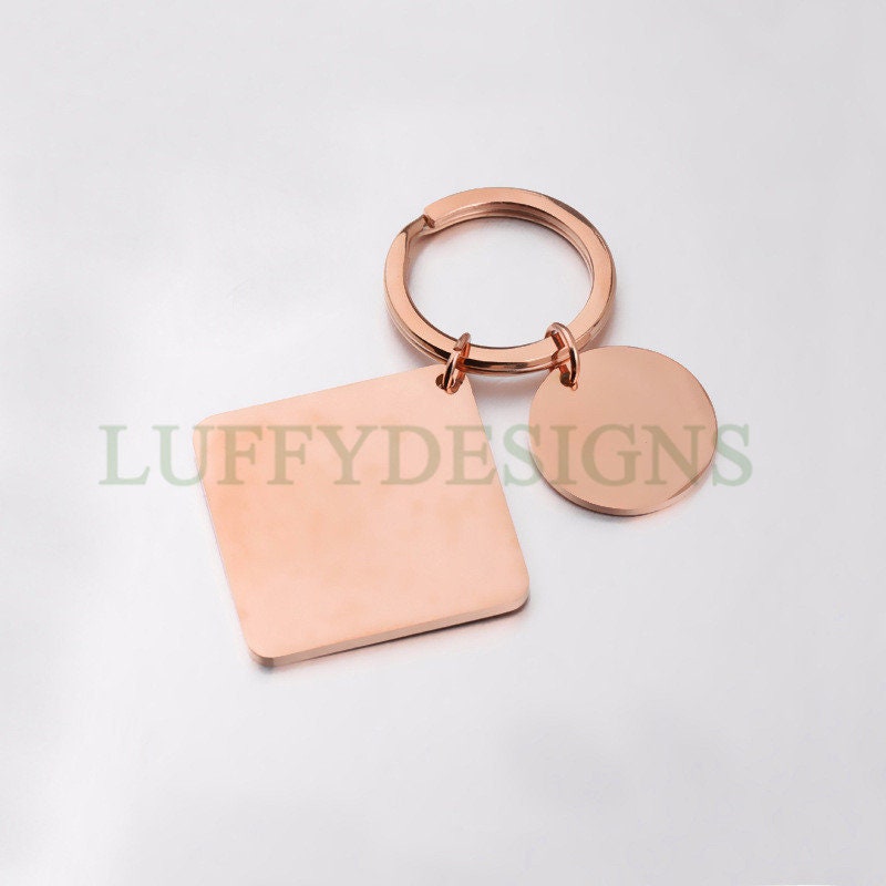 5pcs Blank Round/Square keychain, keyring supplies, Gold stainless steel blanks, Ready Stamping keychain, Mirror Polished Engraving Keychain