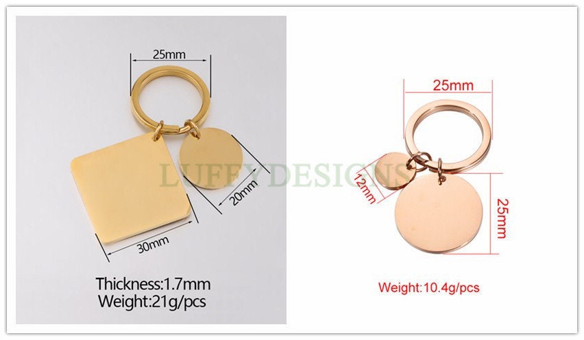 5pcs Blank Round/Square keychain, keyring supplies, Gold stainless steel blanks, Ready Stamping keychain, Mirror Polished Engraving Keychain