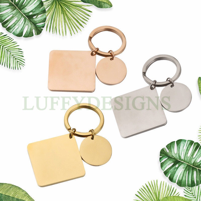 5pcs Blank Round/Square keychain, keyring supplies, Gold stainless steel blanks, Ready Stamping keychain, Mirror Polished Engraving Keychain